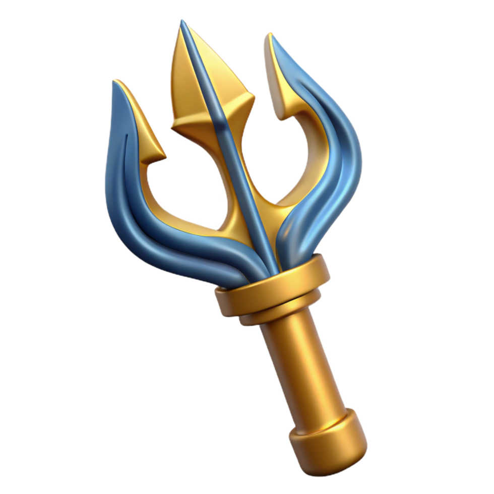 acclaimed contemporary Poseidon's Trident, ornate and powerful, NO BACKGROUND with Transparent Background. ultra HD png