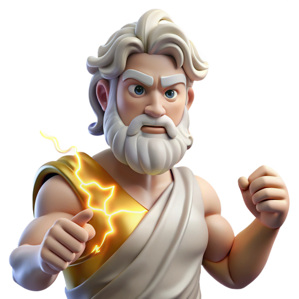 dynamic alluring Zeus' Thunderbolt, crackling with divine energy, NO BACKGROUND with Transparent Background. refined png