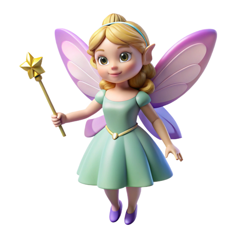 dazzling celebrated A single Fairy, delicate and winged, holding a magic wand, NO BACKGROUND with Transparent Background. png