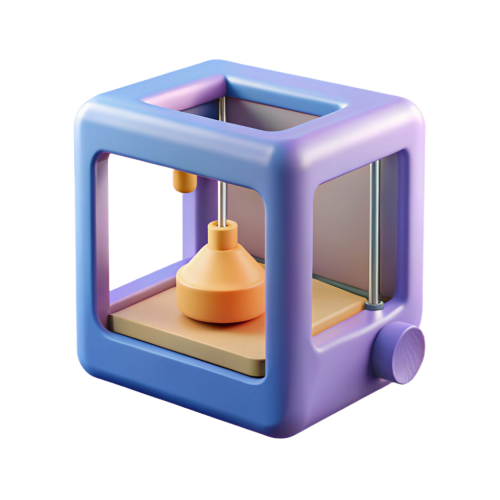 dazzling coastal 3D printer printing a small object, NO BACKGROUND with Transparent Background. detailed png