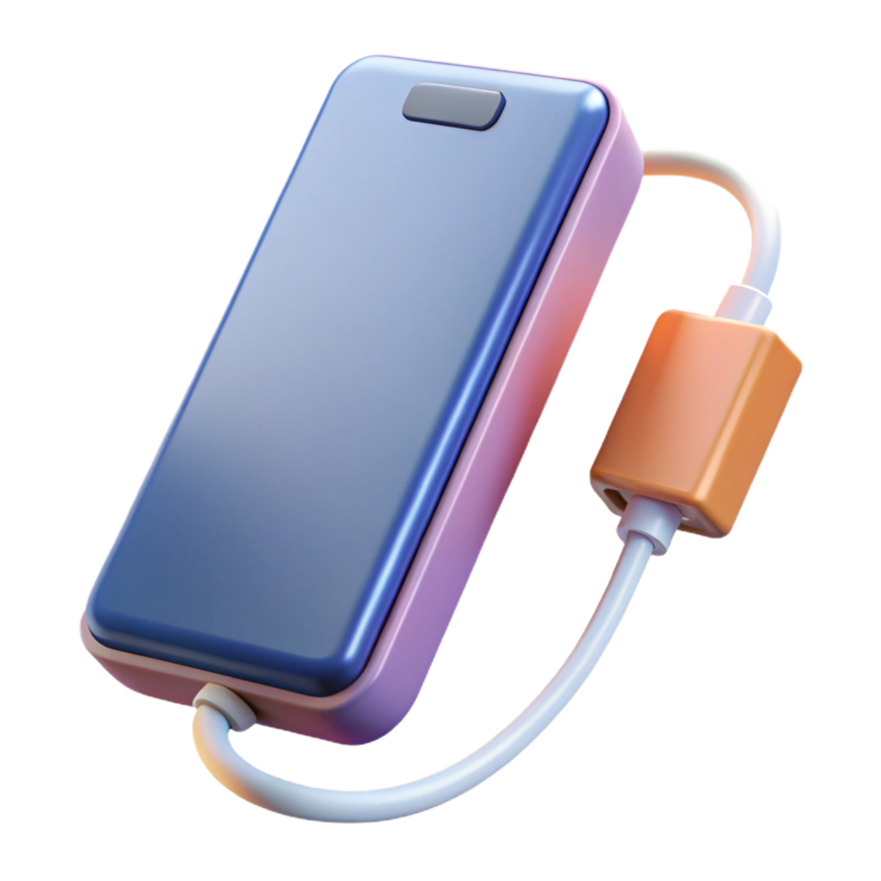 captivating bohemian Portable power bank charging a smartphone, NO BACKGROUND with Transparent Background. handcrafted png