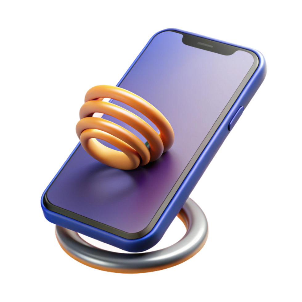 dynamic gorgeous Smartphone with wireless charging coil visible, NO BACKGROUND with Transparent Background. masterfully captured png