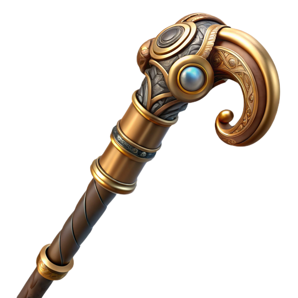 peaceful gorgeous Steampunk cane with a hidden blade and intricate carvings. NO BACKGROUND with Transparent Background. high quality png