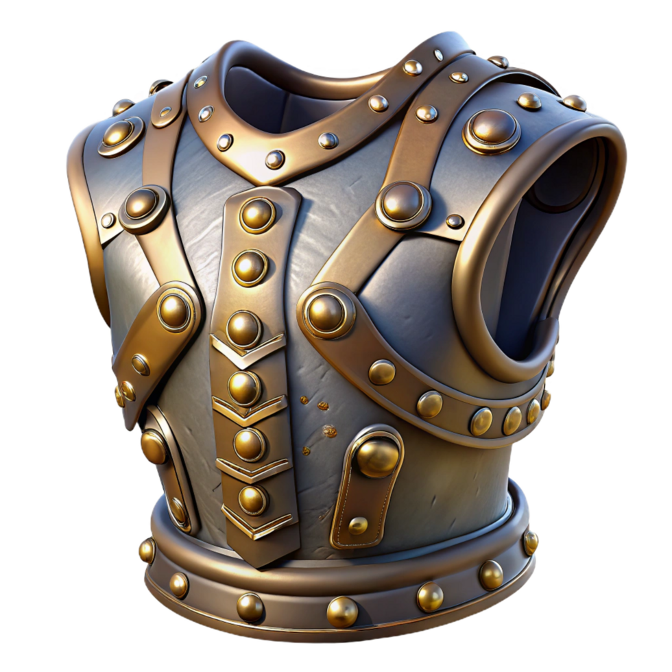 celebrated vintage Steampunk armor breastplate with intricate metal plating and rivets. NO BACKGROUND with Transparent Background. detailed png