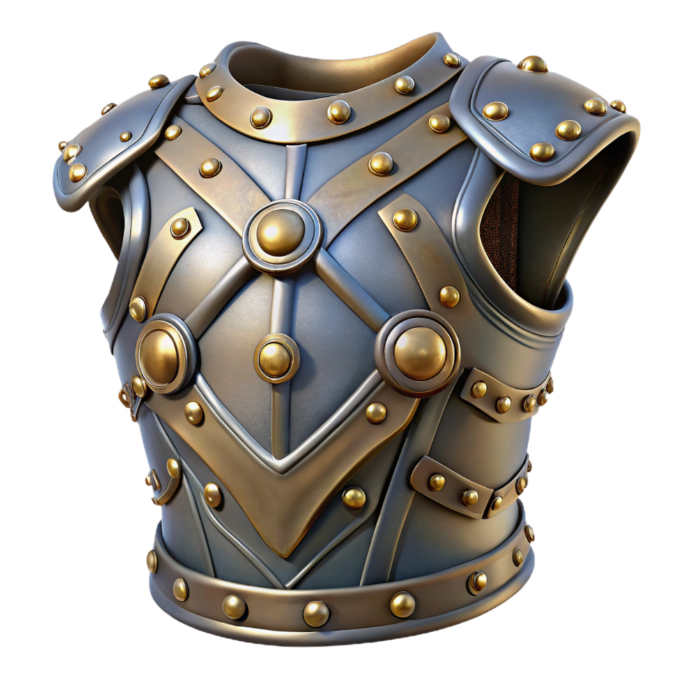 celebrated classic Steampunk armor breastplate with intricate metal plating and rivets. NO BACKGROUND with Transparent Background. top-tier png