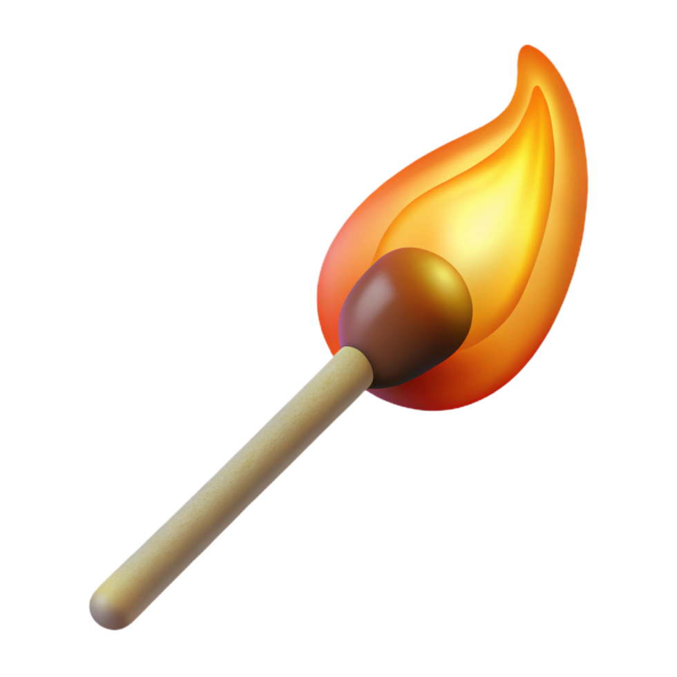 dynamic dramatic A single, burning matchstick, with flame and smoke, NO BACKGROUND with Transparent Background. gallery standard png
