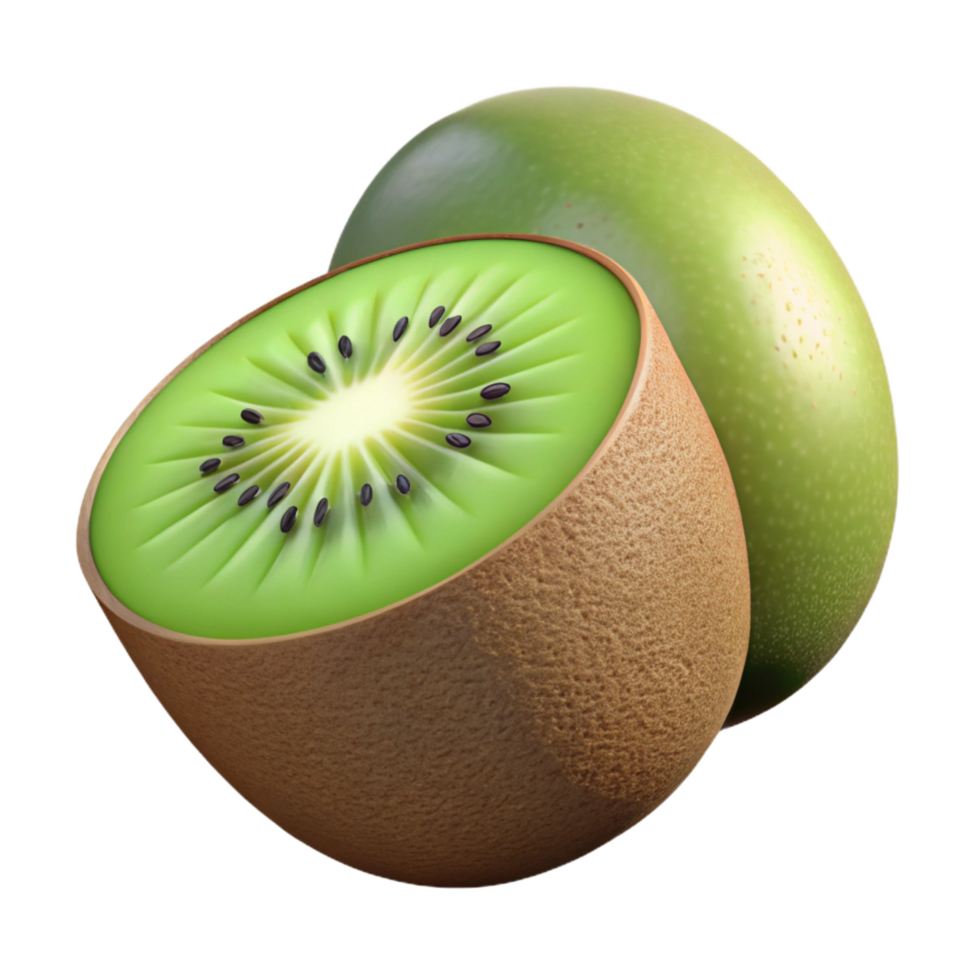distinctive organic A single, ripe kiwi, cut in half, NO BACKGROUND with Transparent Background. gallery standard png