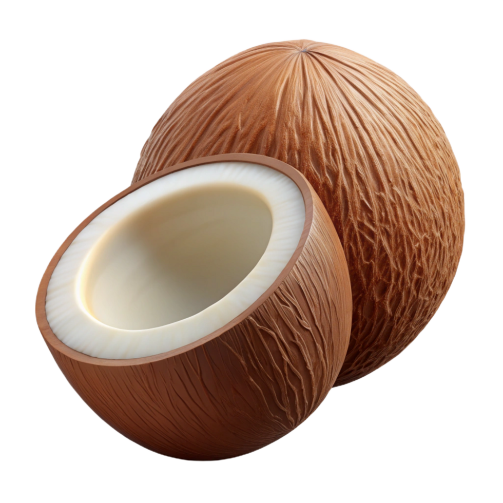 beautiful sought-after A single, brown coconut, whole and uncut, NO BACKGROUND with Transparent Background. png