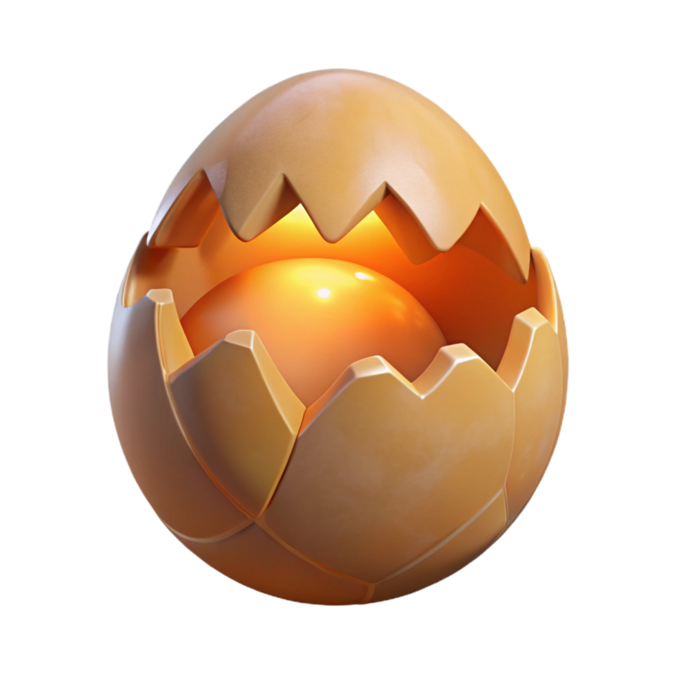 immaculate whimsical baroque A single, cracked egg shell with glowing interior. NO BACKGROUND with Transparent Background. professional png