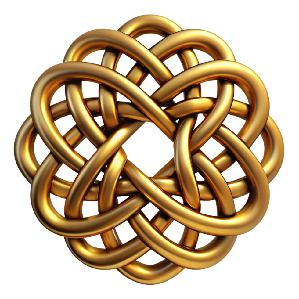 bold alluring An intricate Celtic knot design in metallic gold. NO BACKGROUND with Transparent Background. crisp png