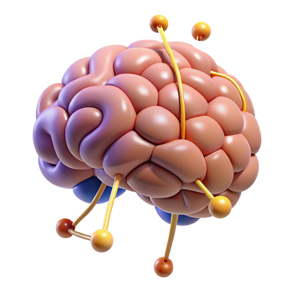 brincalhão deslumbrante uma estilizado cérebro com interligado neural caminhos. não fundo com transparente fundo. afiado png