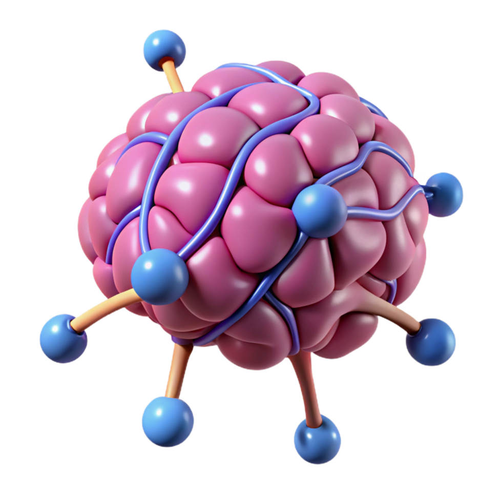 sought-after mid-century A stylized brain with interconnected neural pathways. NO BACKGROUND with Transparent Background. original png