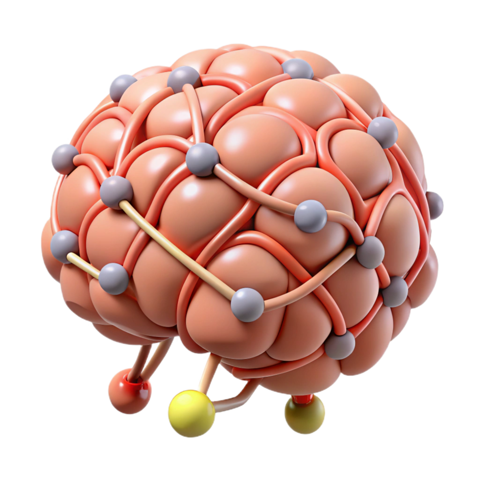 extraordinary passionate tropical A stylized brain with interconnected neural pathways. NO BACKGROUND with Transparent Background. expertly shot png