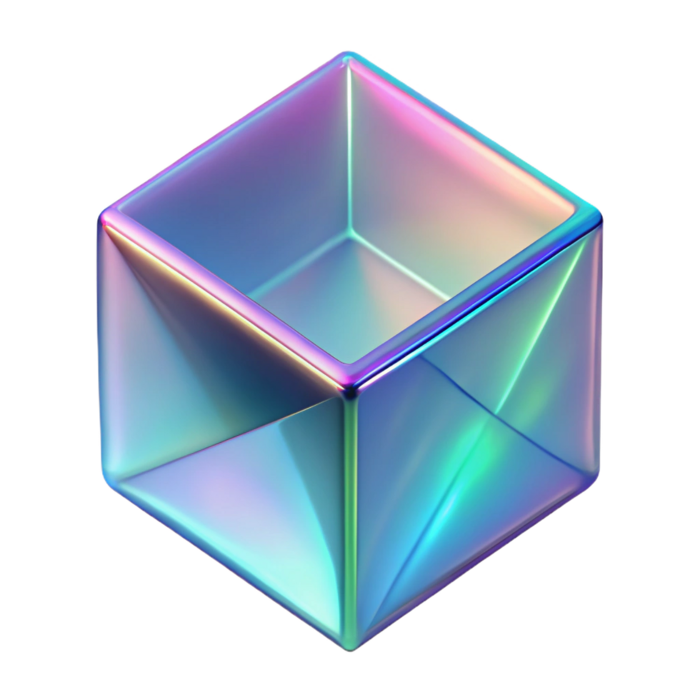 coveted renaissance A floating, translucent cube with a holographic effect. NO BACKGROUND with Transparent Background. perfect clarity png