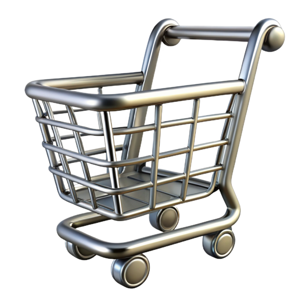 dazzling melancholic vintage A single, stylized shopping cart made of metallic lines. NO BACKGROUND with Transparent Background. professional png