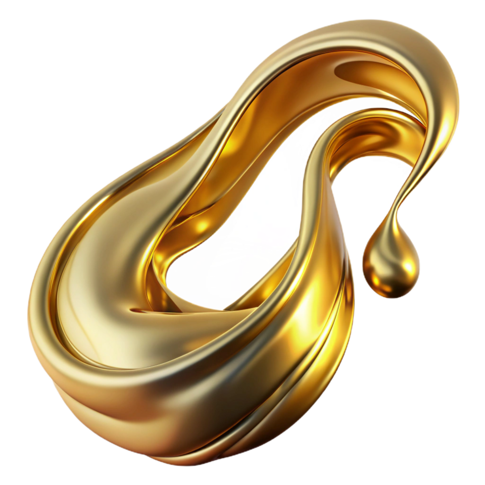 breathtaking avant-garde A flowing, abstract liquid stream in metallic gold. NO BACKGROUND with Transparent Background. ultra HD png