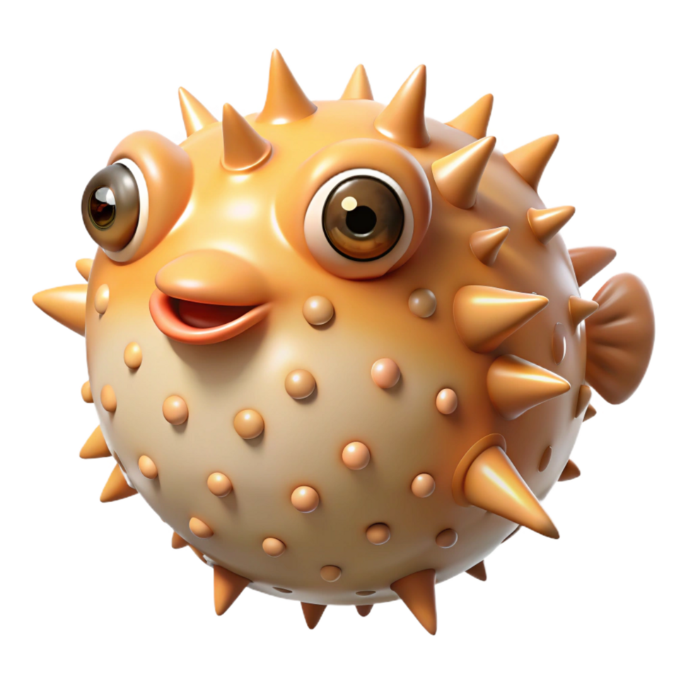 captivating modern A pufferfish inflated, NO BACKGROUND with Transparent Background. ultra HD png