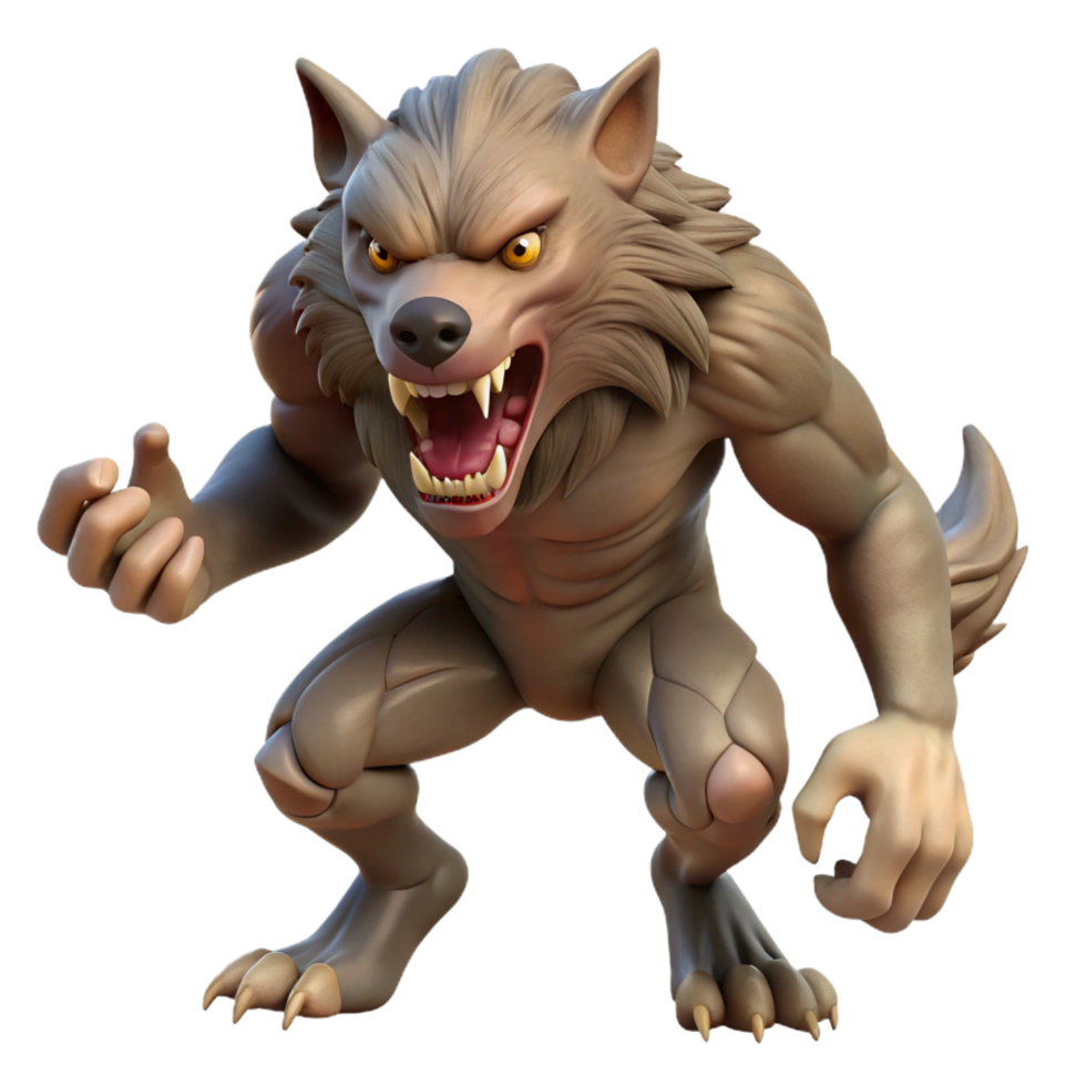 splendid inspired A snarling werewolf, mid-transformation, fur and claws visible. NO BACKGROUND with Transparent Background. png