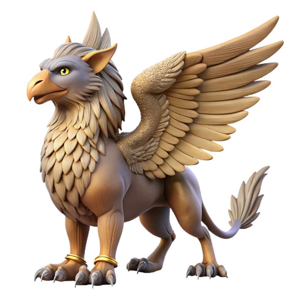 enchanting joyful gothic A majestic griffin, wings spread, talons extended. NO BACKGROUND with Transparent Background. authentic png