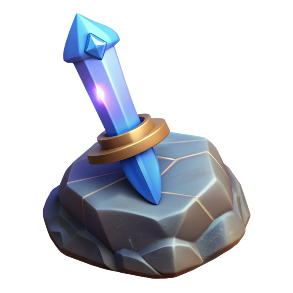 whimsical hypnotic A gleaming magical sword, embedded in a stone. NO BACKGROUND with Transparent Background. elite png