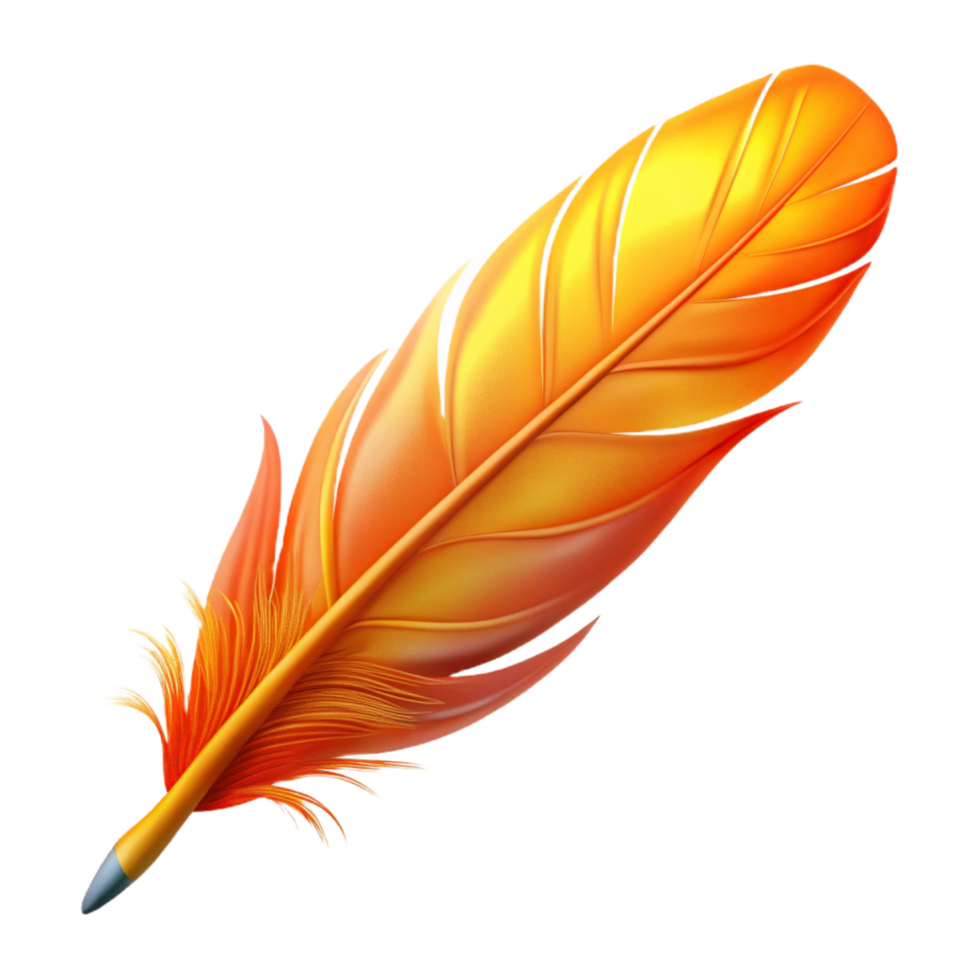 joyful magnificent A single, vibrant phoenix feather. NO BACKGROUND with Transparent Background. masterfully captured png