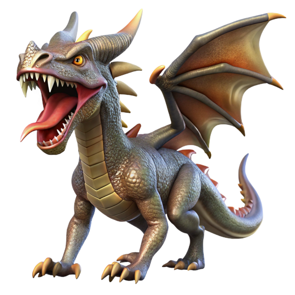 stunning romantic retro A fierce dragon, scales shimmering, mouth open in a roar. NO BACKGROUND with Transparent Background. artisan png