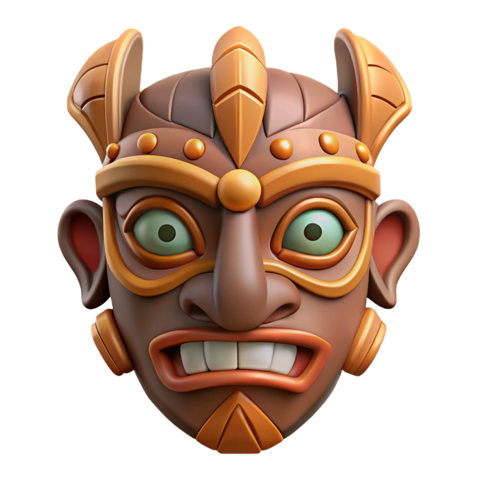 dreamy elegant A stylized tribal mask, with intricate carvings. NO BACKGROUND with Transparent Background. handcrafted png