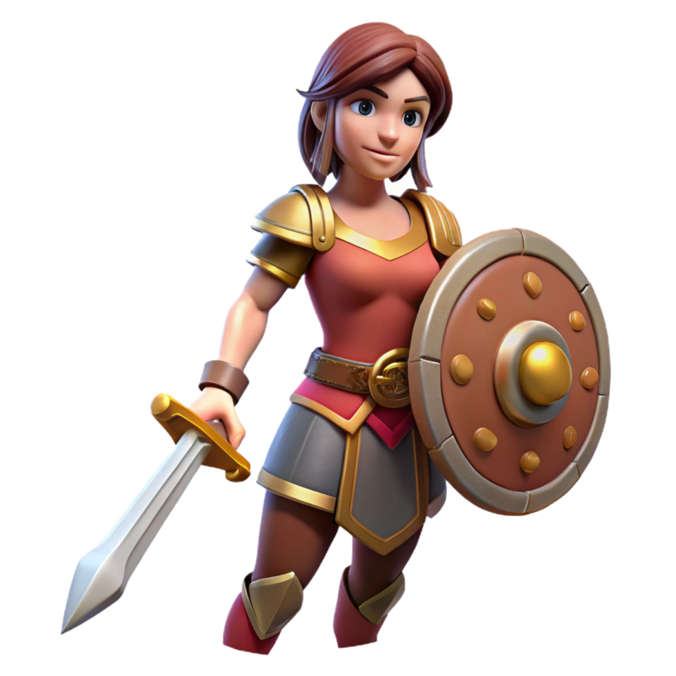 bold impressive A fierce warrior woman, wielding a sword and shield. NO BACKGROUND with Transparent Background. high resolution png