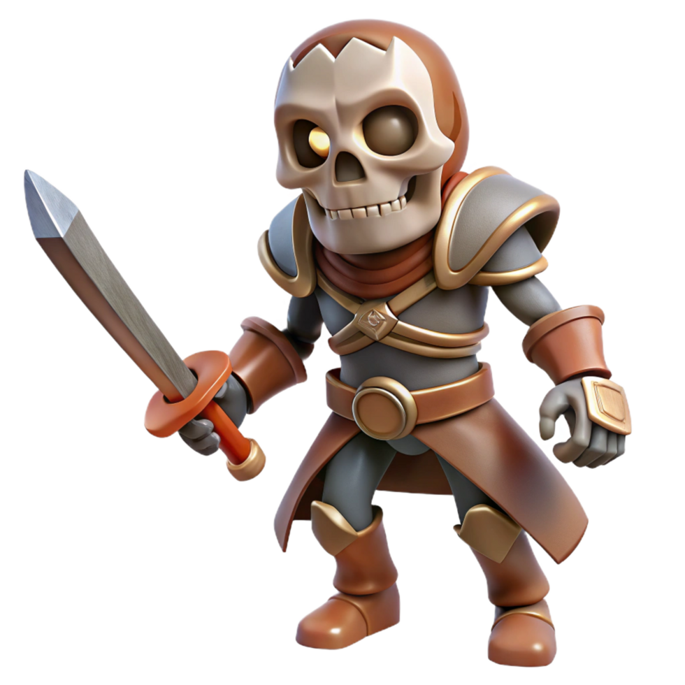 alluring iconic A menacing skeleton warrior, wielding a rusty sword. NO BACKGROUND with Transparent Background. png