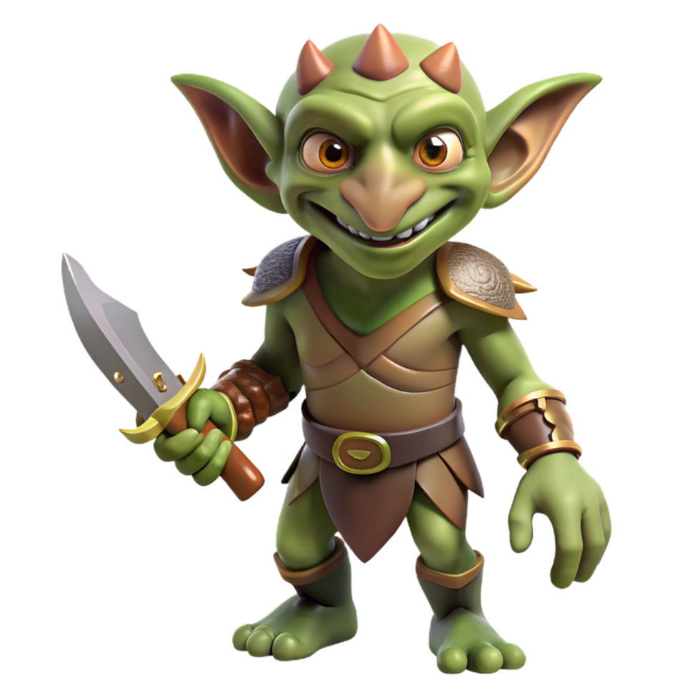 dazzling unforgettable A detailed, realistic rendering of a goblin, holding a dagger. NO BACKGROUND with Transparent Background. png