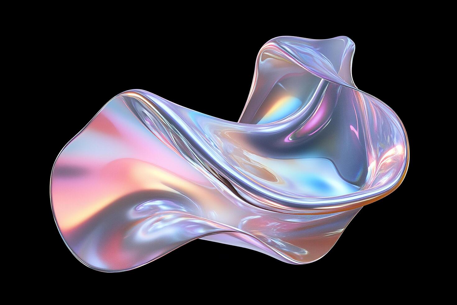 A smooth, iridescent abstract shape with flowing curves and reflections. photo
