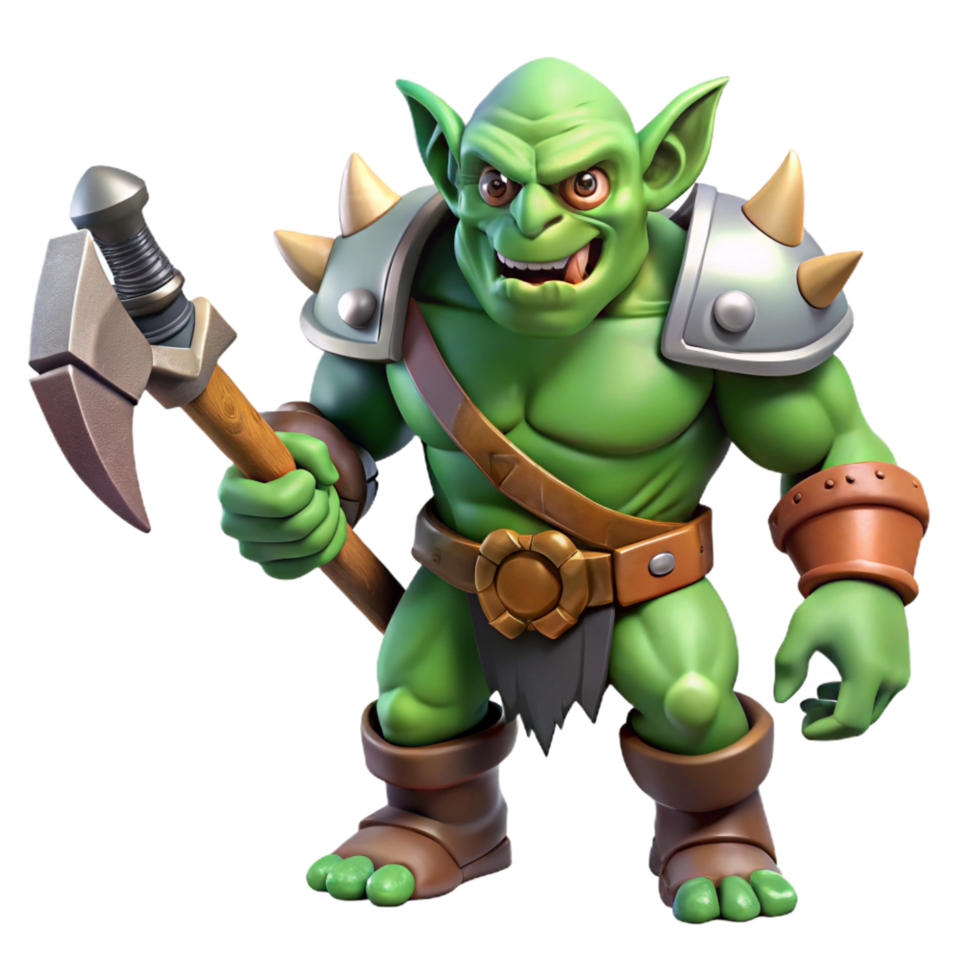 dramatic pristine A menacing orc warrior wielding a battle-axe, NO BACKGROUND with Transparent Background. fine detail png
