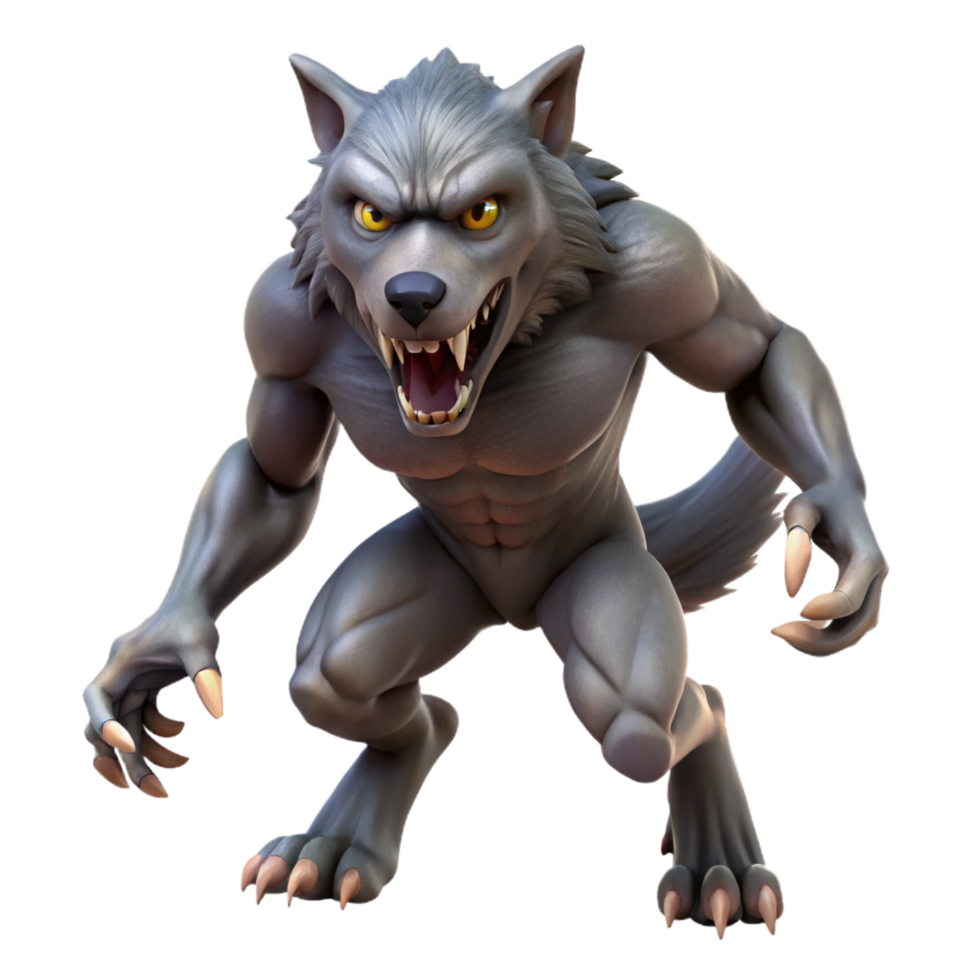 beautiful quintessential A fierce werewolf mid-transformation, NO BACKGROUND with Transparent Background. png