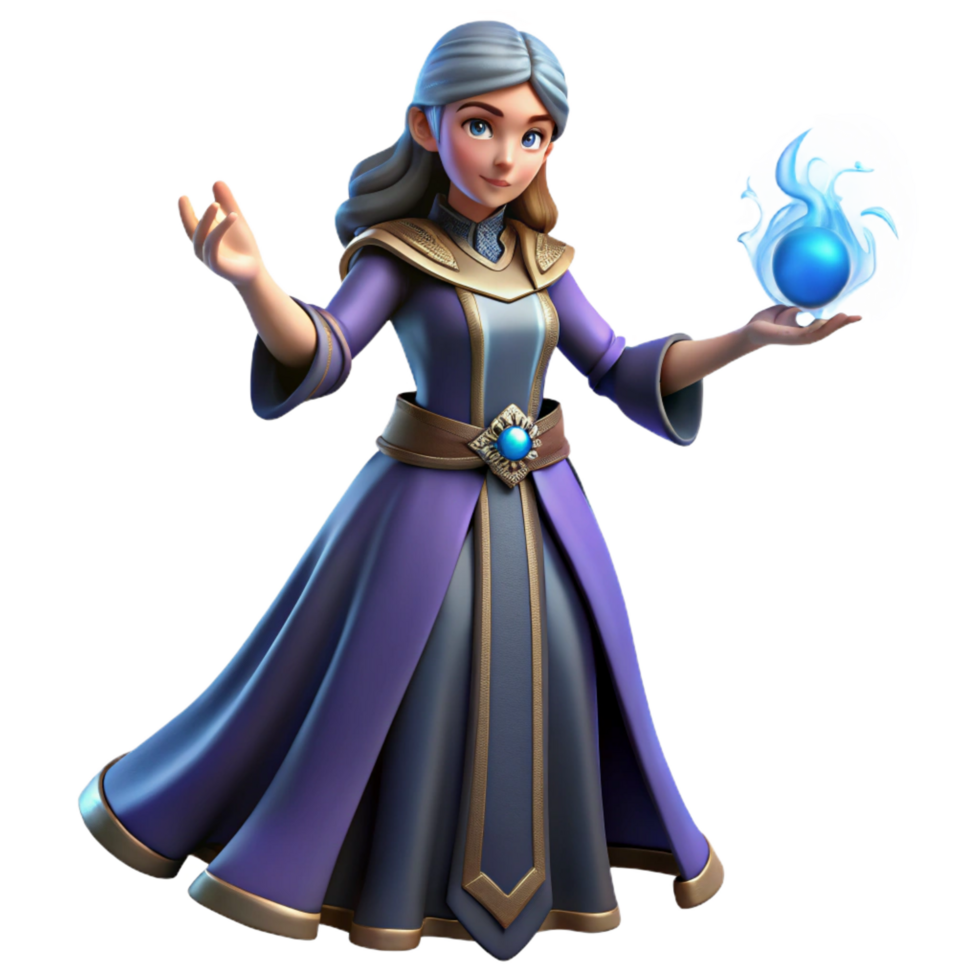 distinguished tropical A powerful sorceress casting a spell, NO BACKGROUND with Transparent Background. museum quality png