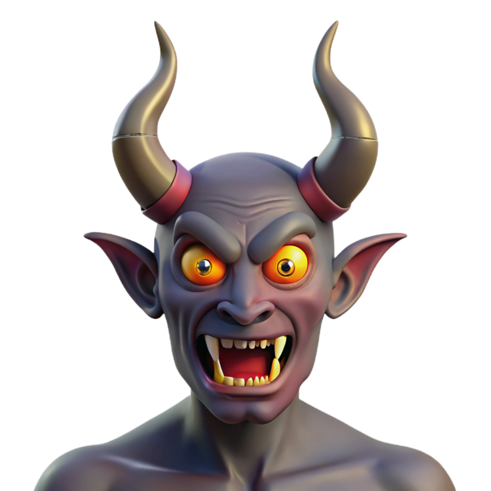 bold splendid A terrifying demon with horns and glowing eyes, NO BACKGROUND with Transparent Background. fine detail png