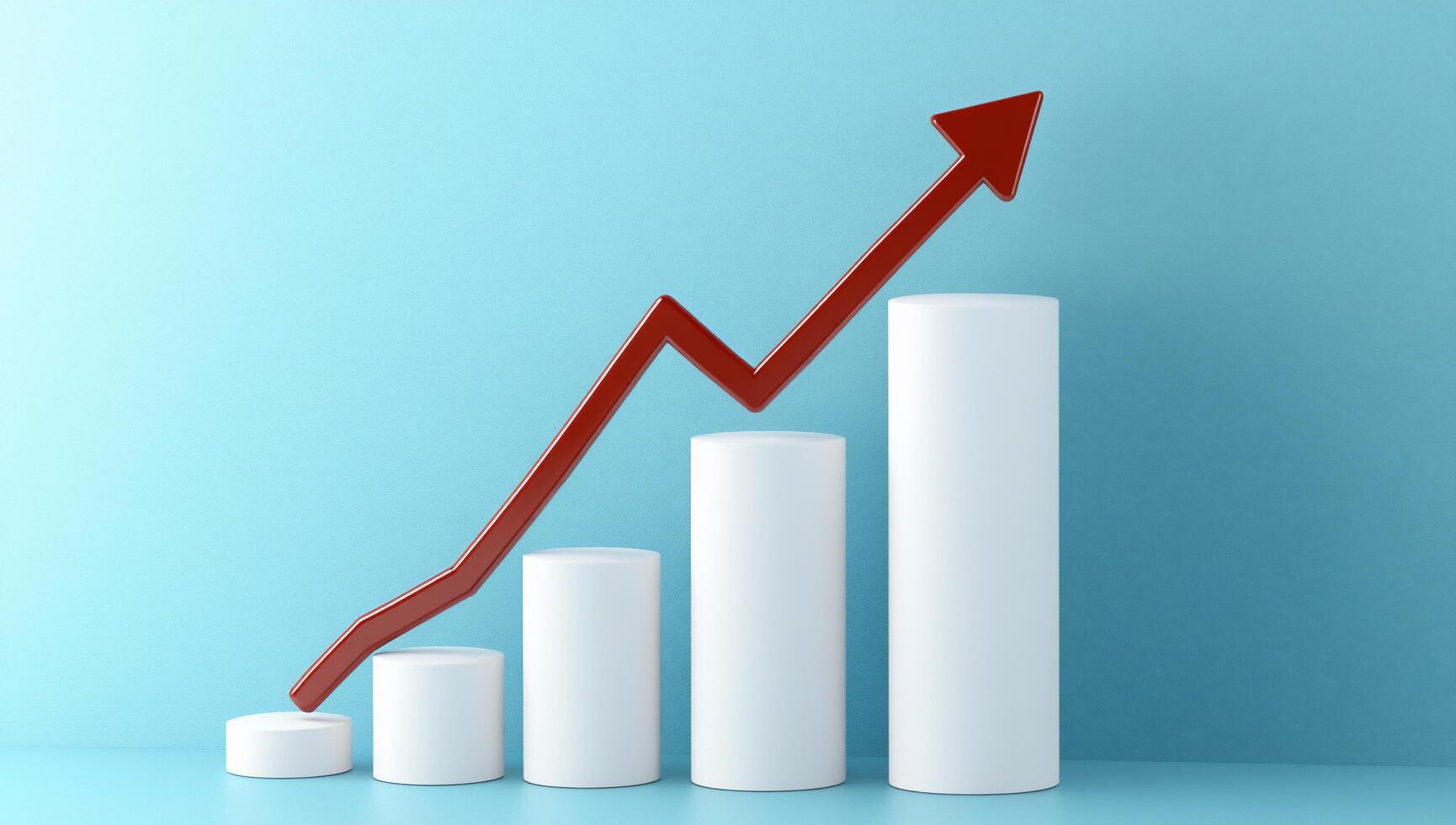 A red arrow going up a bar chart photo