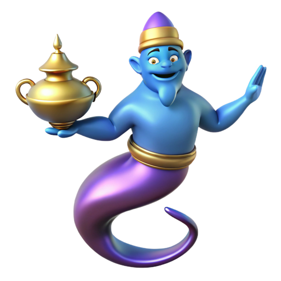 passionate picturesque A powerful djinn emerging from a lamp, NO BACKGROUND with Transparent Background. high quality png