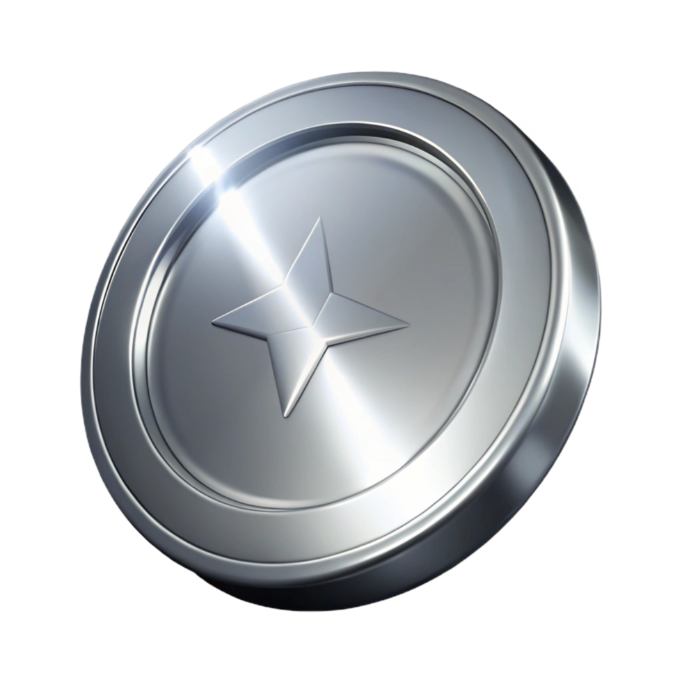 dramatic harmonious impressionist A single, shining silver coin, NO BACKGROUND with Transparent Background. top-tier png