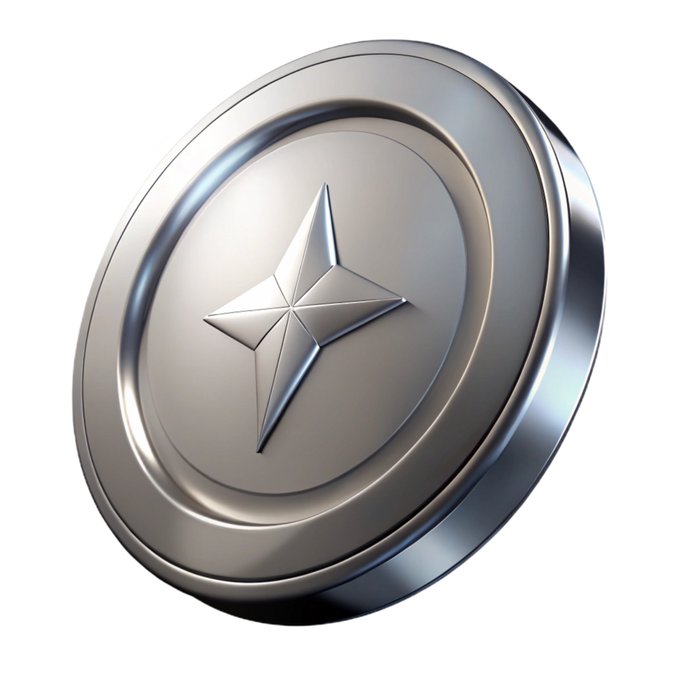 exquisite impressionist A single, shining silver coin, NO BACKGROUND with Transparent Background. handcrafted png
