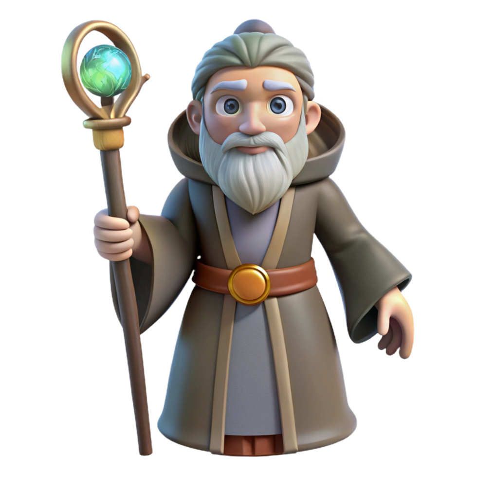 radiant celebrated A wise old druid holding a staff, NO BACKGROUND with Transparent Background. png