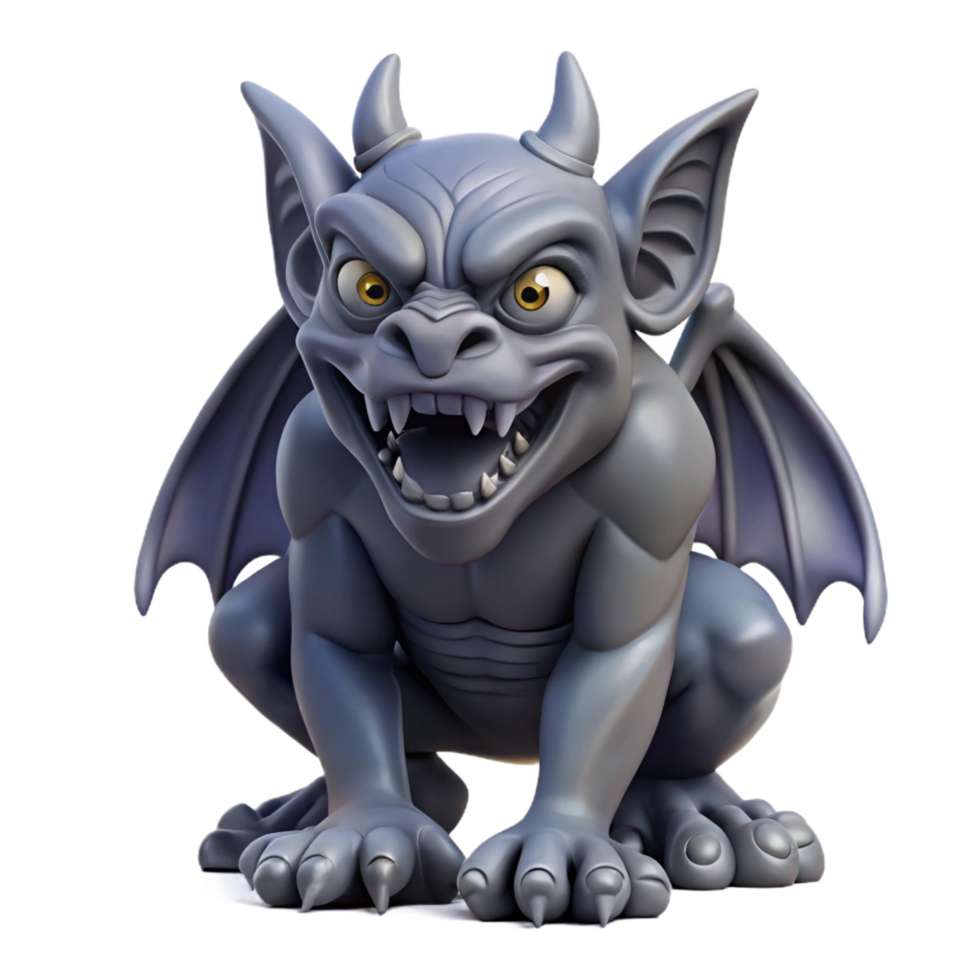 dynamic breathtaking A terrifying gargoyle statue, NO BACKGROUND with Transparent Background. refined png