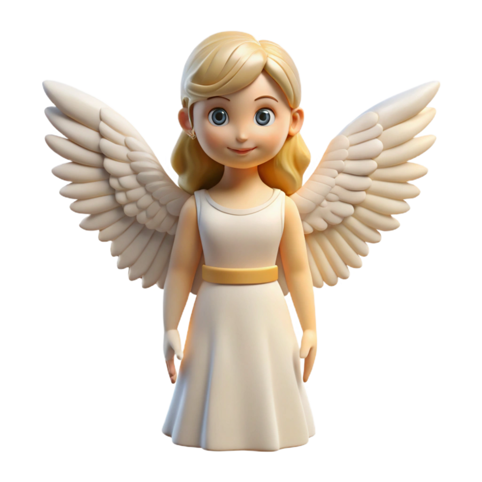 memorable modern A beautiful angel with feathered wings, NO BACKGROUND with Transparent Background. original png
