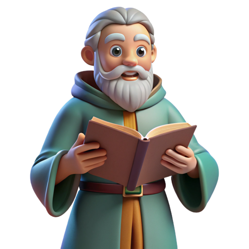 splendid harmonious surreal A wise old sage with a book, NO BACKGROUND with Transparent Background. top-tier png