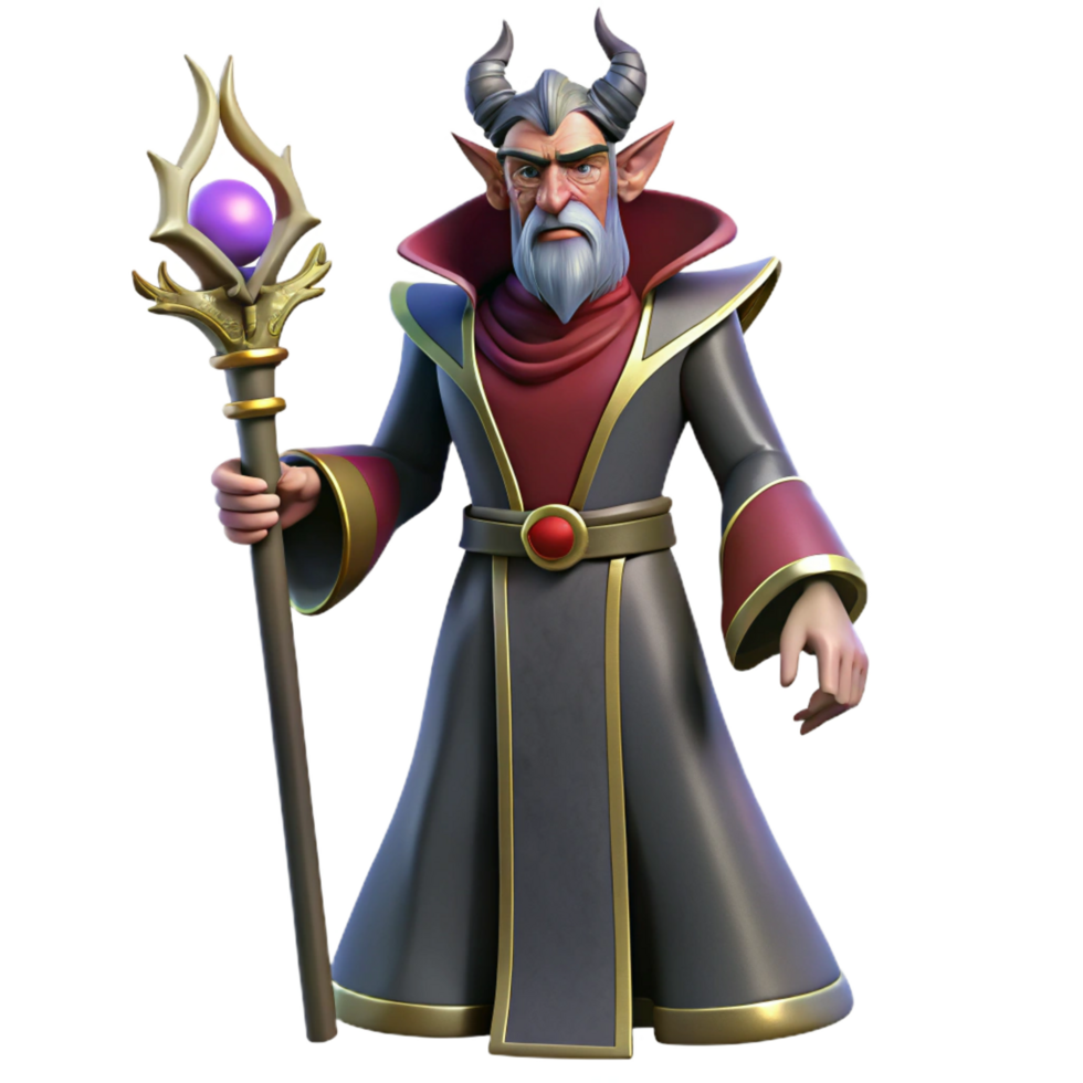 glorious melancholic vintage A powerful warlock with a demonic staff, NO BACKGROUND with Transparent Background. flawless png