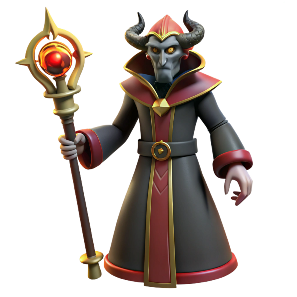 enchanting passionate elegant A powerful warlock with a demonic staff, NO BACKGROUND with Transparent Background. artisan png