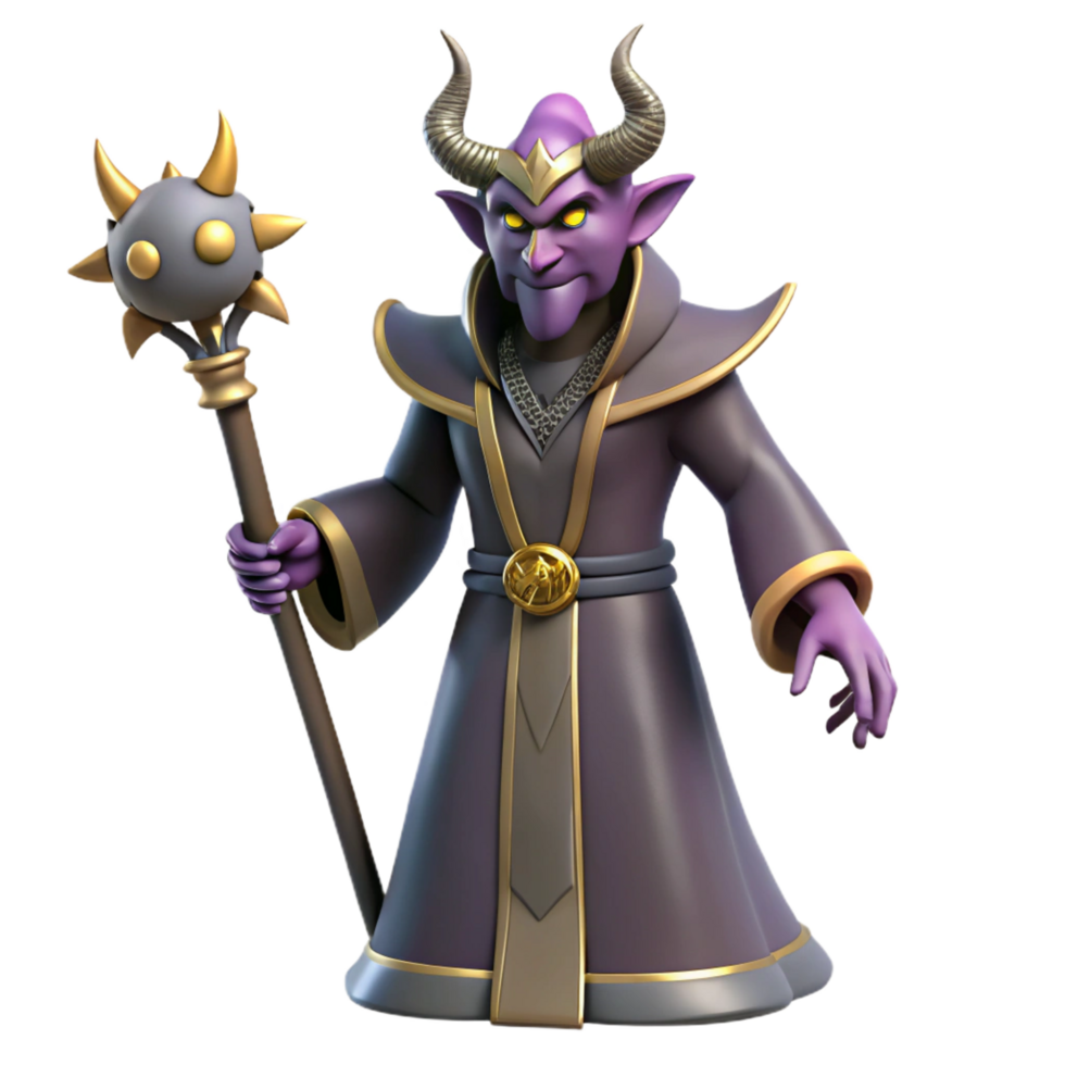 impressive acclaimed A powerful warlock with a demonic staff, NO BACKGROUND with Transparent Background. png