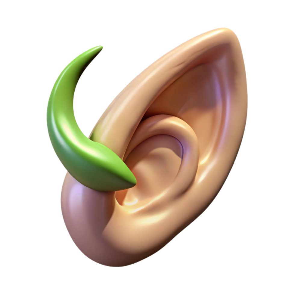 intense vibrant A beautiful elf ear, NO BACKGROUND with Transparent Background. authentic png