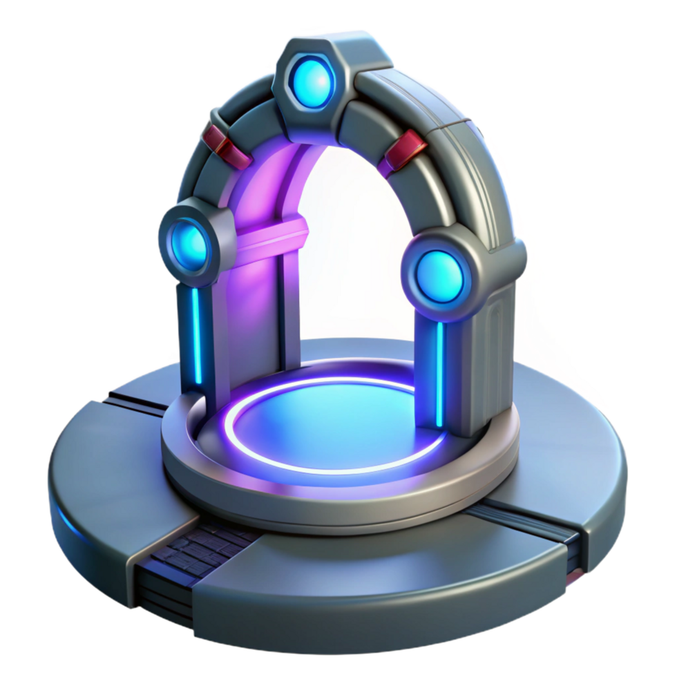 immaculate urban Teleportation device, glowing portal, futuristic technology. NO BACKGROUND with Transparent Background. gallery standard png