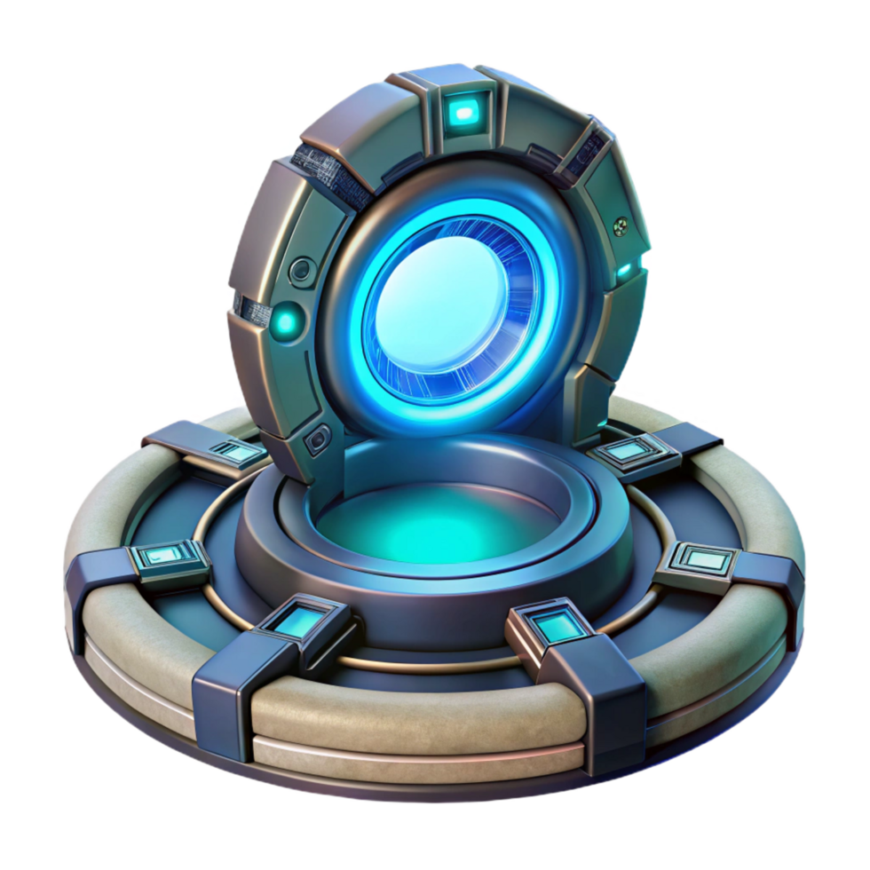 alluring calm industrial Teleportation device, glowing portal, futuristic technology. NO BACKGROUND with Transparent Background. refined png