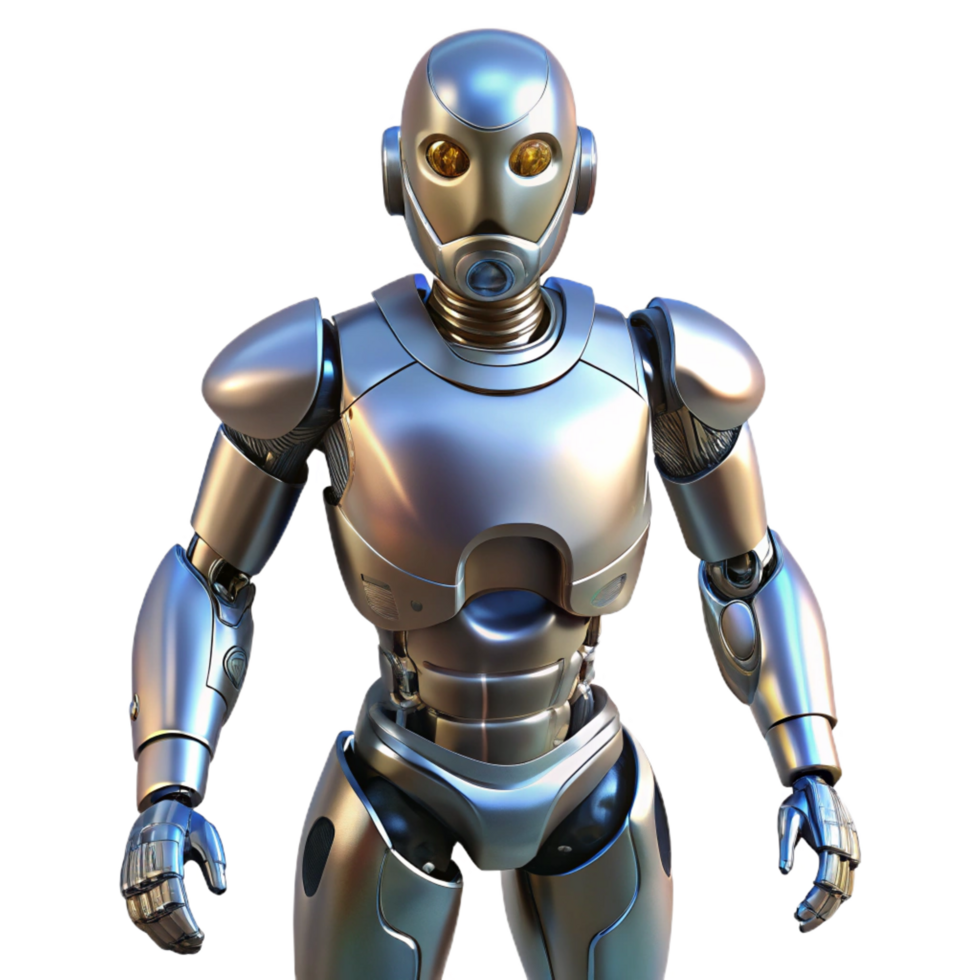 impressive bohemian Robot body, humanoid form, metallic construction. NO BACKGROUND with Transparent Background. luxury png